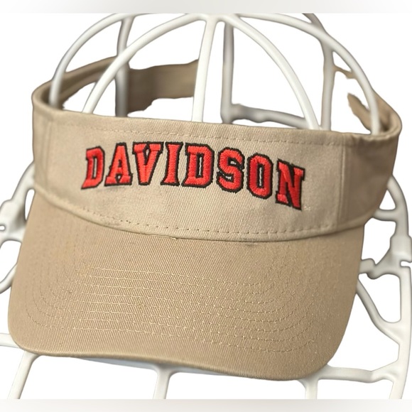 Davidson College Legacy Visor Velcro Strapback Tan / Red Adjustable OS - Picture 2 of 5